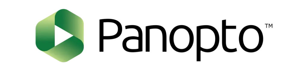 Green ribbon forming triangle play icon with Panopto black text