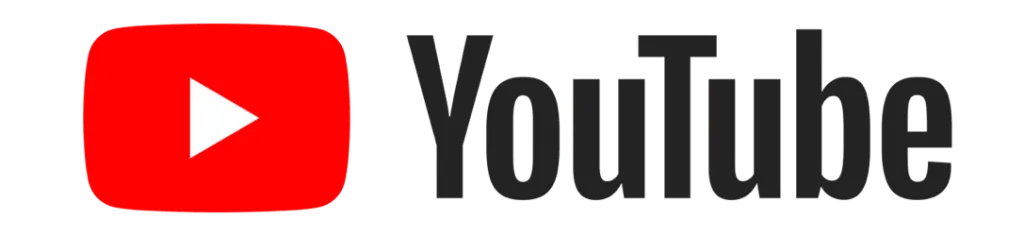 Red rectangle with white play button triangle in the middle and YouTube black text