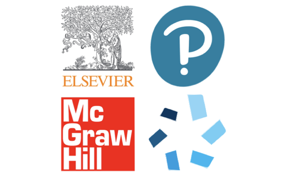 Elsevier, Pearson, McGraw-Hill and Cengage logos
