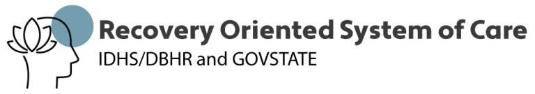 Graphic logo of a dark head silhouette with a light blue brain, next to 'Recovery Oriented System of Care'.