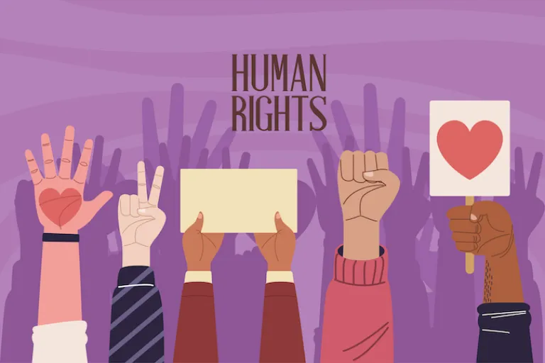 A graphic of hands holding signs
