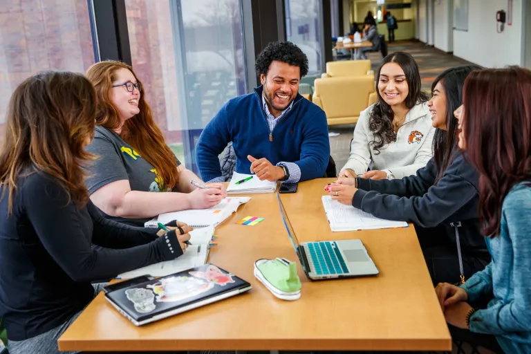Mixed group of students indoors
