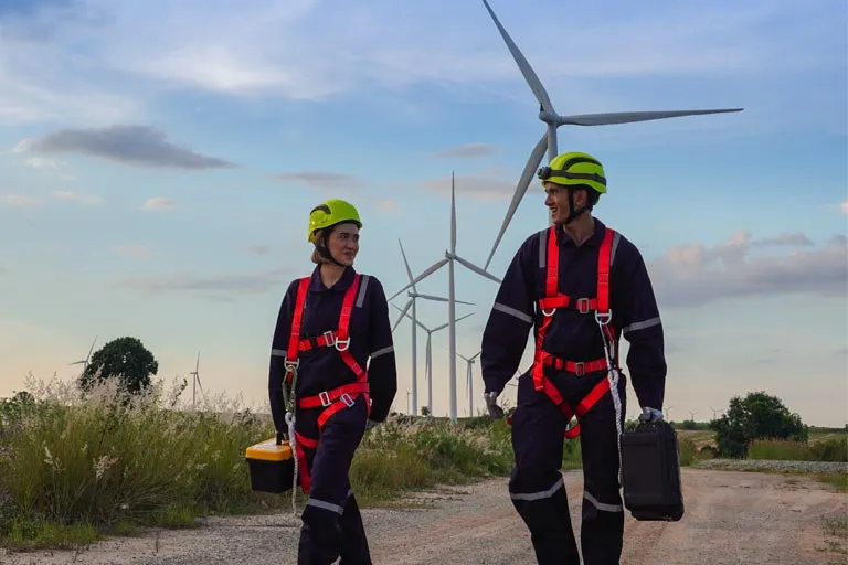 Workers at a Windmill farm