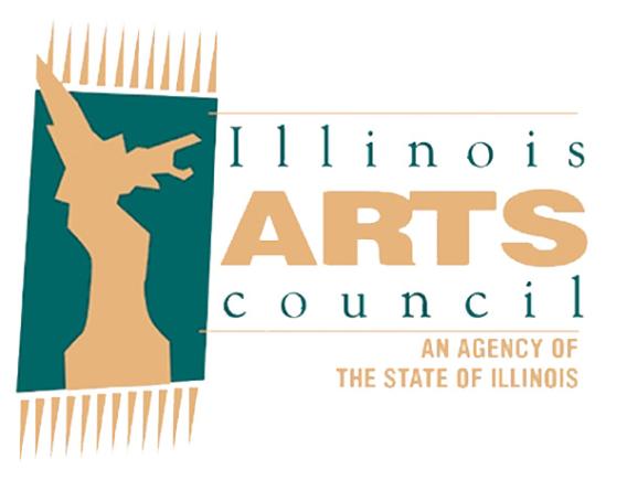 Logo of the Illinois Arts Council depicts a stylized figure on a teal background. Text reads "Illinois Arts Council" and "An Agency of the State of Illinois."