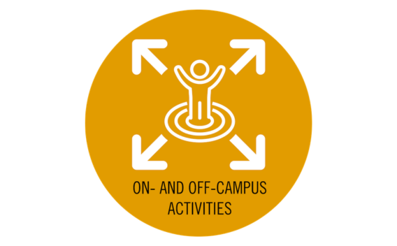 Graphic icon: Person with arms up, surrounded by expanding arrows on a yellow circle.