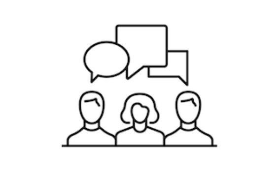 Graphic of three people with speech bubbles.