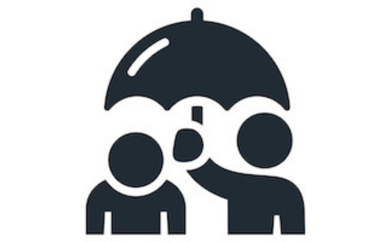 Icon of one figure holding an umbrella over another.