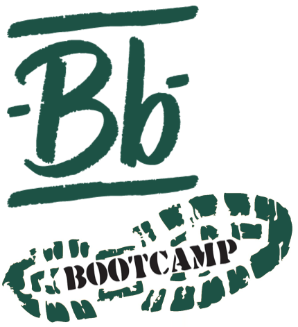 Logo: Stylized green 'Bb' with lines, and 'BOOTCAMP' inside a boot print.