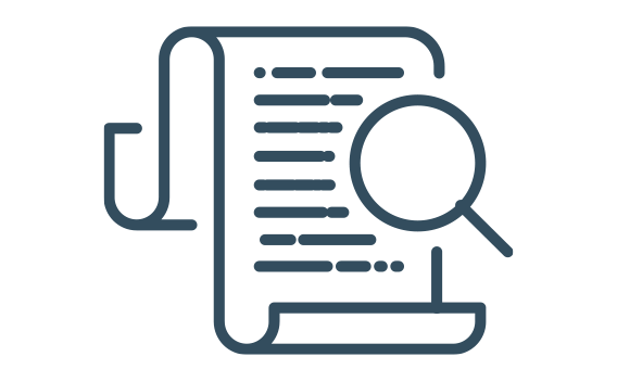 Graphic of a document with text and a magnifying glass.