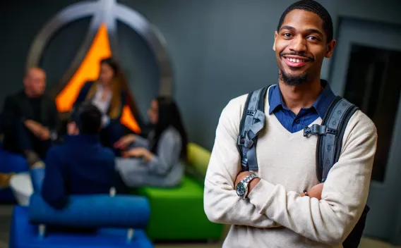 African American male student at the library