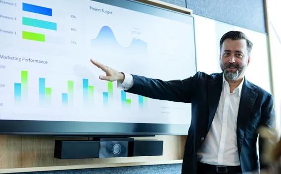 Professional male giving a business presentation