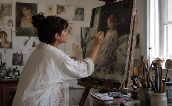 Painter in her studio