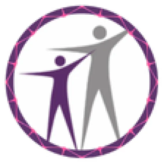 Logo showing two stylized human figures inside a circular border decorated with pink geometric lines.