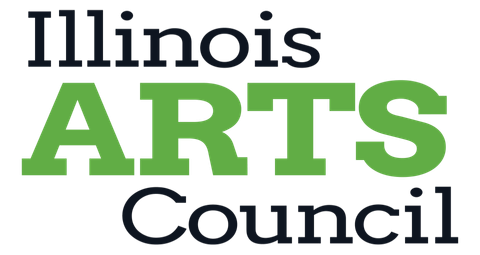 Logo for the Illinois Arts Council with black and green text in a bold, modern style.