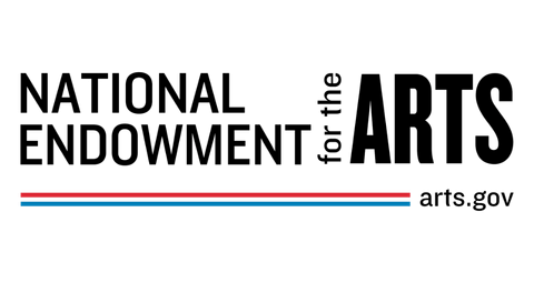 “Logo for the National Endowment for the Arts with bold text and a red and blue horizontal stripe beneath it, along with the web address arts.gov.
