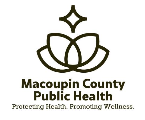 Macoupin County Public Health logo. Brown lotus, star. Protecting Health. Promoting Wellness.