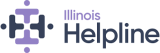 Illinois Helpline logo. Purple and gray connected shapes with 'Illinois Helpline' text.